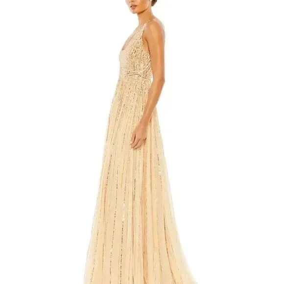 Mac Duggal Women's  10700 Illusion Plunge Neck Sequin Gown GOLD SZ 22 NWT $398 - Picture 2 of 7